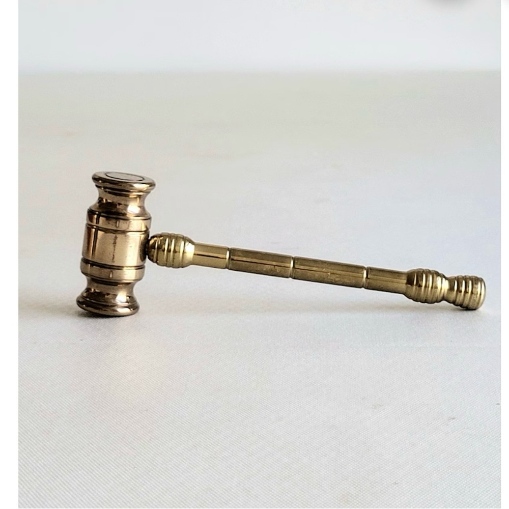VTG Brass Auction Hammer Judge Gold Metal Mallet Decor